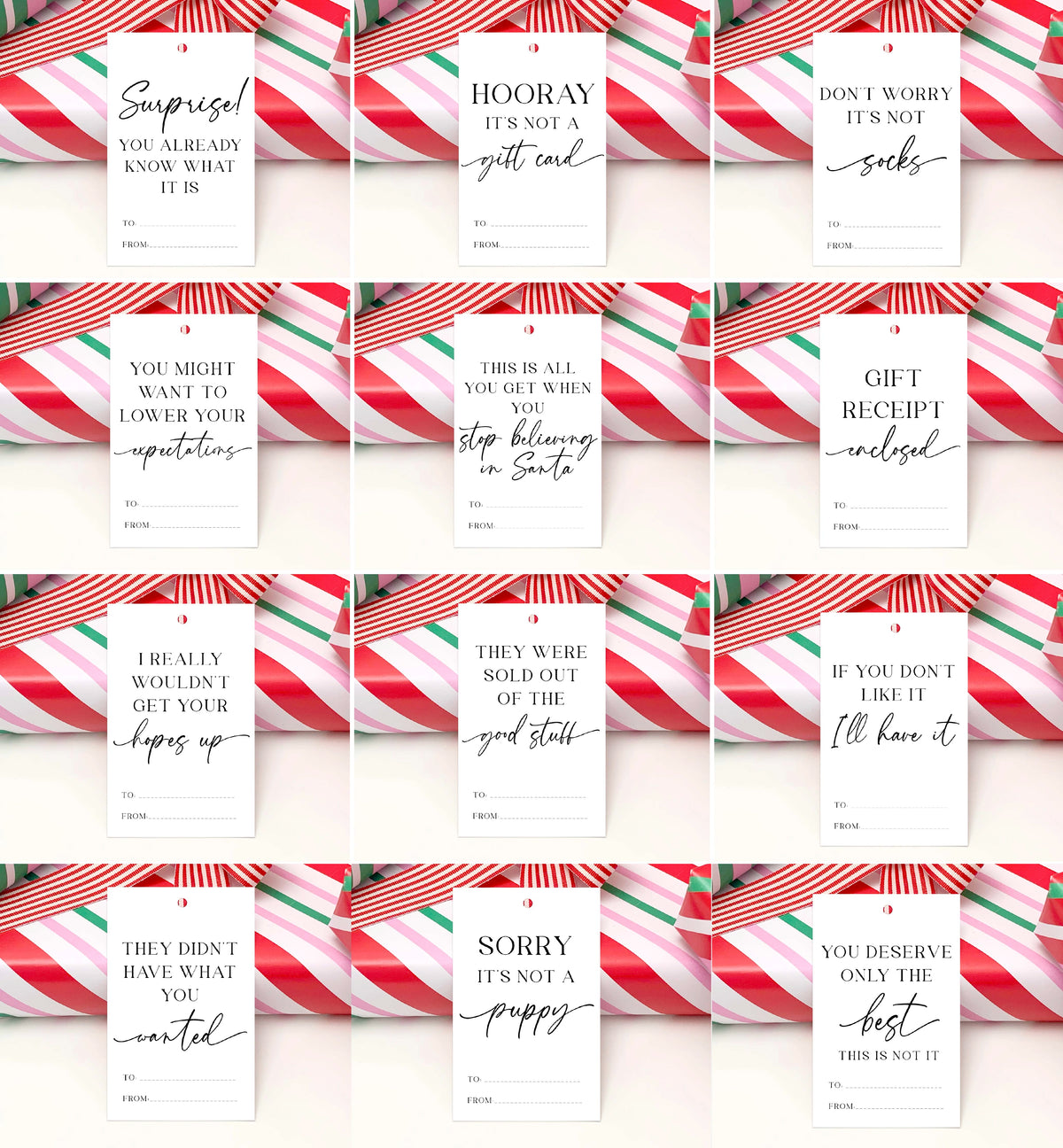 Modern Script | Printable Sarcastic Christmas Gift Tag Template – Black ...