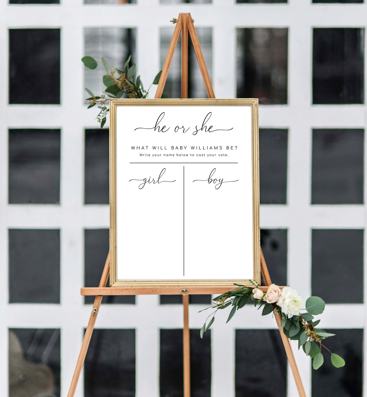 Quinn Scipt White | Printable Gender Reveal Voting Game Sign Template ...