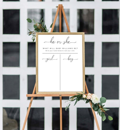 Quinn Scipt White | Printable Gender Reveal Voting Game Sign Template