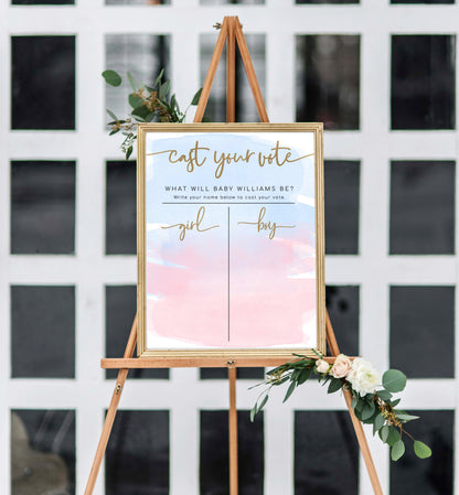 Watercolour Pink Blue | Printable Gender Reveal Voting Game Sign Template