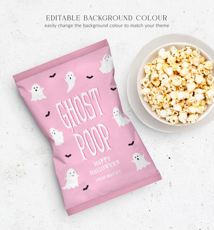 Friendly Ghost Orange | Printable Ghost Poop Popcorn Bag Wrapper Template