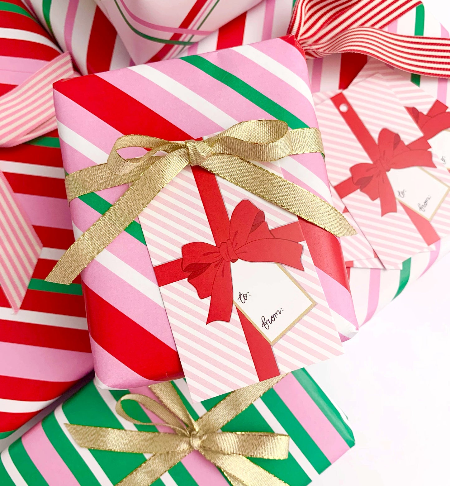Present Bow Red Pink | Set of 8 Gift Tags