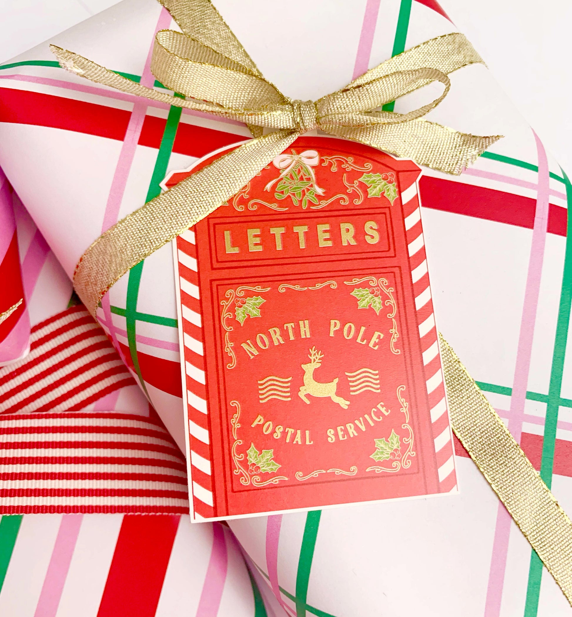 Printable Gold Chevron Christmas Gift Tags, Christmas Labels, Red