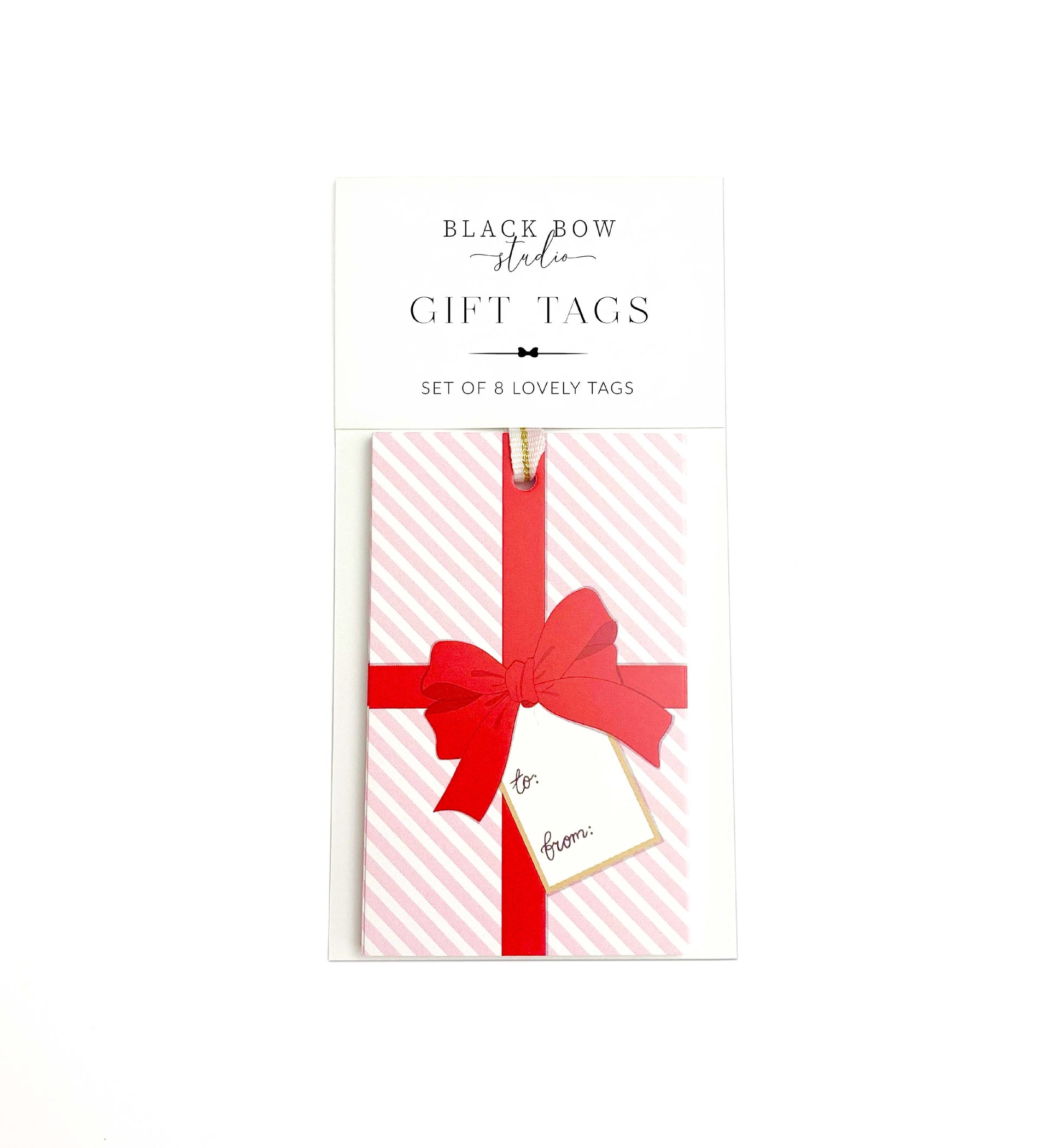 Pink Stripe Red Bow Gift Tags Set of 8, Wedding Present Gift Tag, Thank You Present Gift Tag, Bridal Shower Gift Tag, Celebration Gift Tag