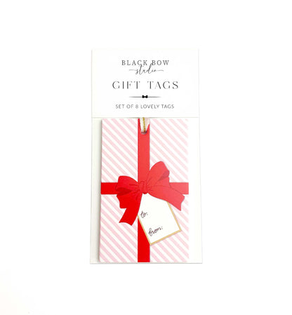Pink Stripe Red Bow Gift Tags Set of 8, Wedding Present Gift Tag, Thank You Present Gift Tag, Bridal Shower Gift Tag, Celebration Gift Tag