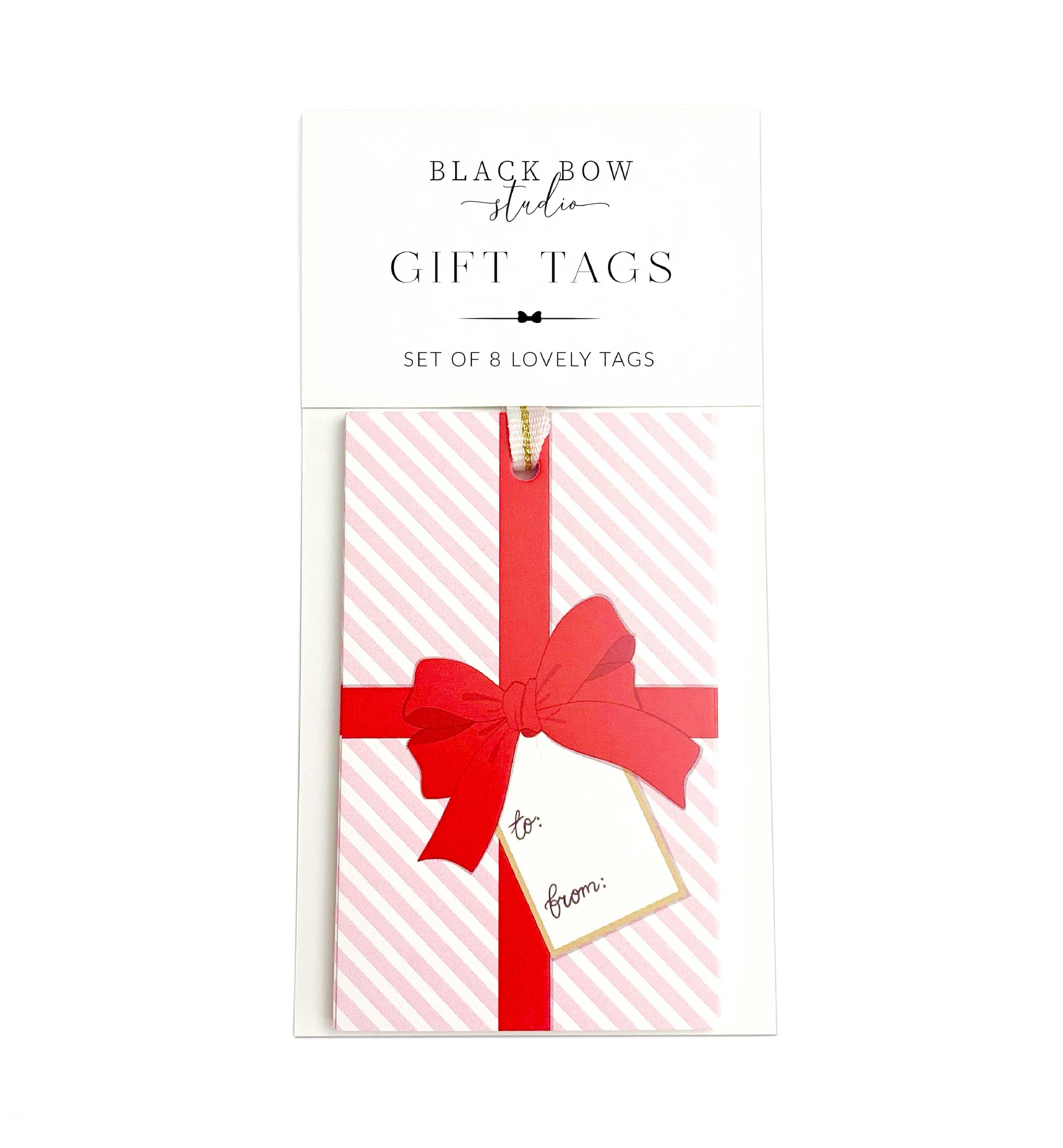 Pink Stripe Red Bow Gift Tags Set of 8, Wedding Present Gift Tag, Thank You Present Gift Tag, Bridal Shower Gift Tag, Celebration Gift Tag