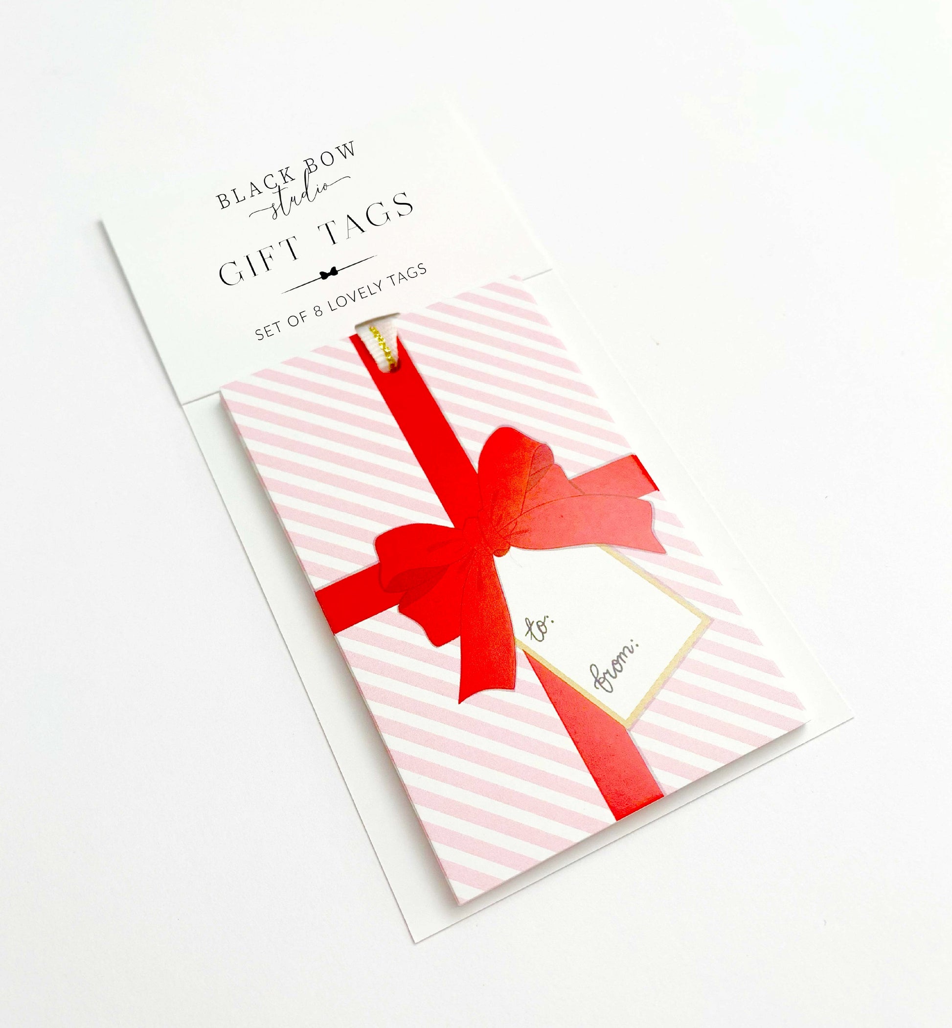 Pink Stripe Red Bow Gift Tags Set of 8, Wedding Present Gift Tag, Thank You Present Gift Tag, Bridal Shower Gift Tag, Celebration Gift Tag