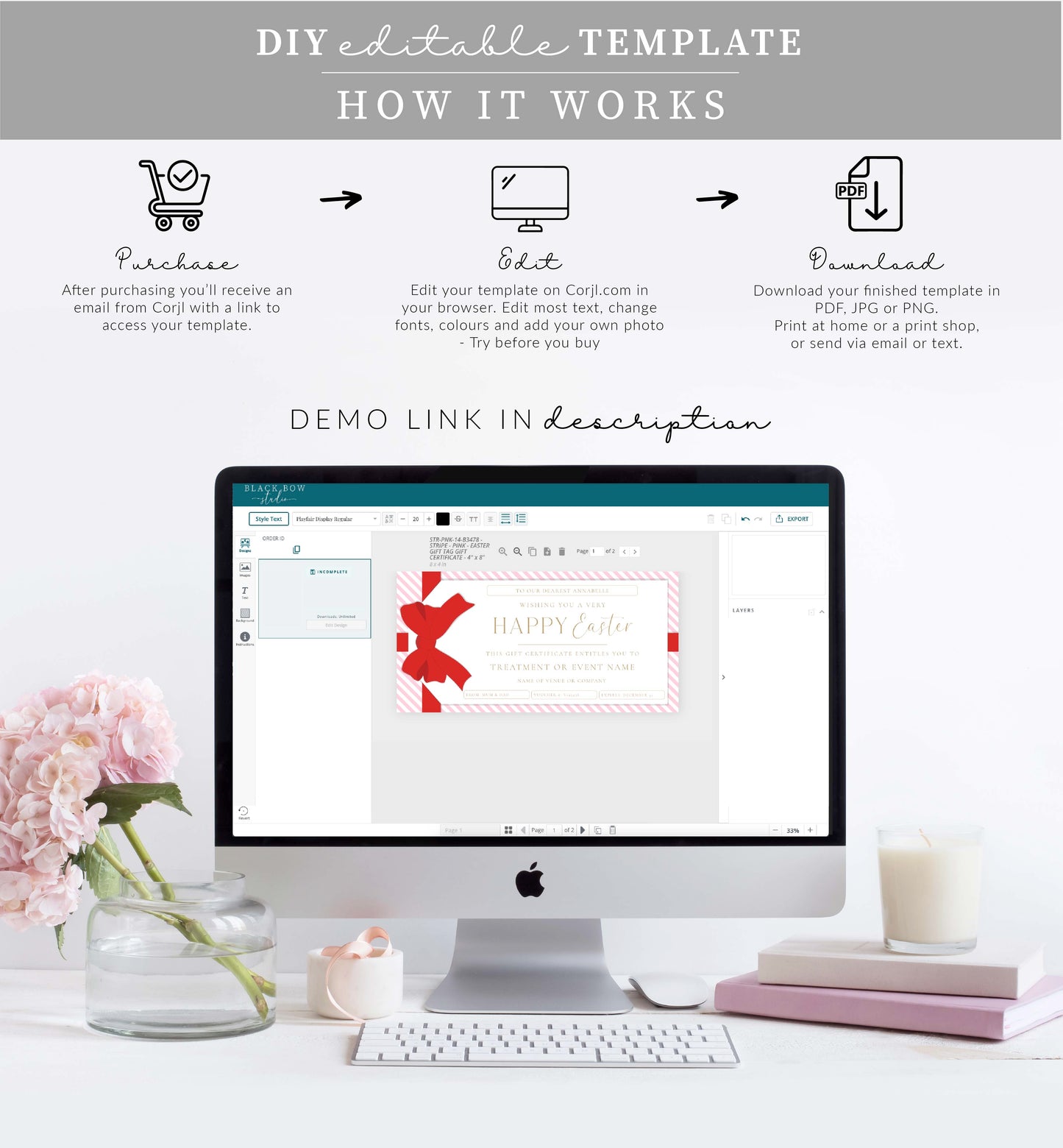Stipe Pink | Printable Easter Custom Gift Voucher Template