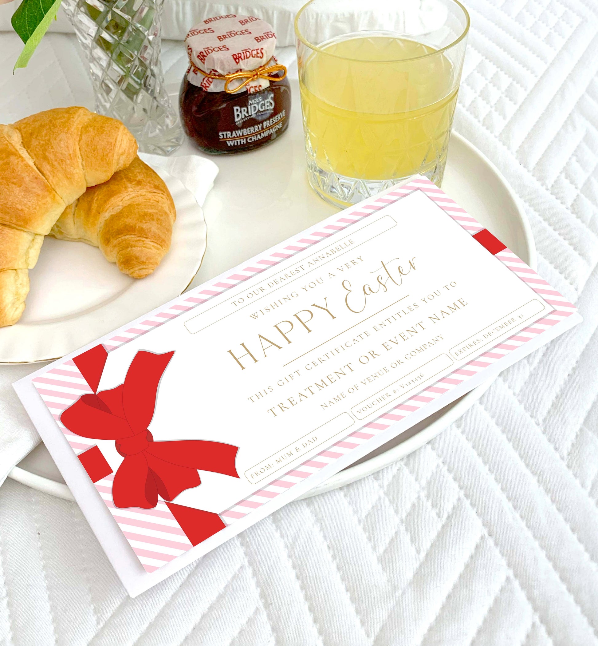 Easter Gift Voucher Template, Fully Custom Printable Gift Certificate Easter Present, Pink Red Easter Basket Gift Coupon, Gift Tag Stripe