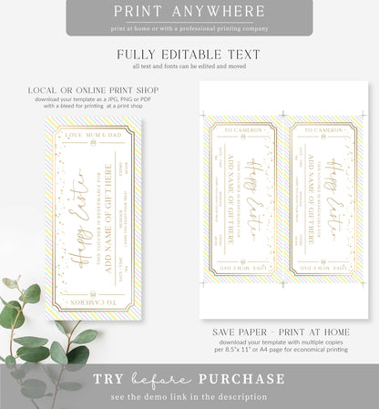 Paintly Multi Stripe | Printable Easter Custom Gift Voucher Template