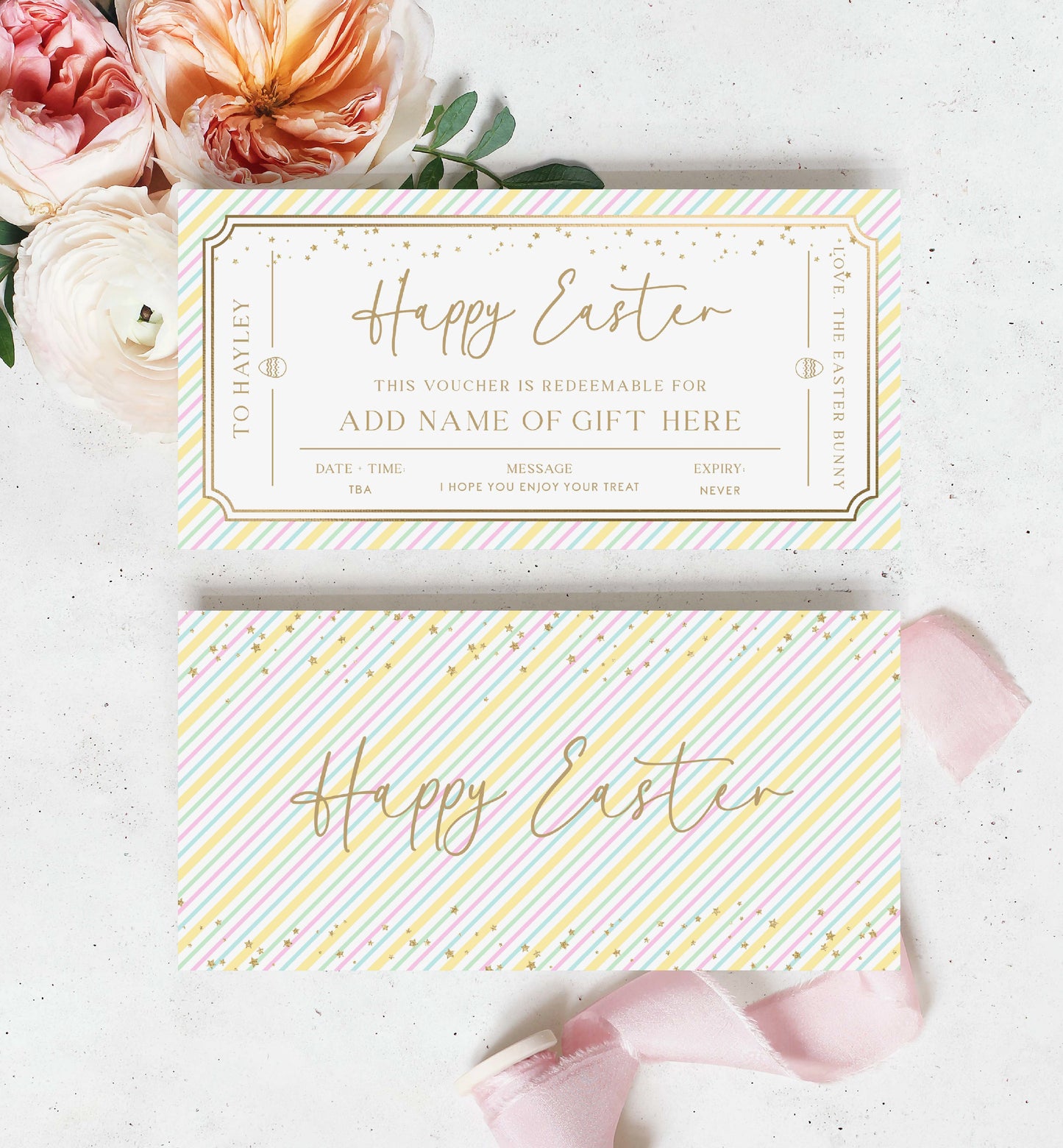 Printable Easter Gift Voucher Template, Fully Custom Gift Certificate Easter Present, Easter Basket Gift Coupon, Alternative Easter Gift, Multi coloured Pastel Stripe