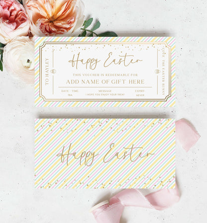 Printable Easter Gift Voucher Template, Fully Custom Gift Certificate Easter Present, Easter Basket Gift Coupon, Alternative Easter Gift, Multi coloured Pastel Stripe