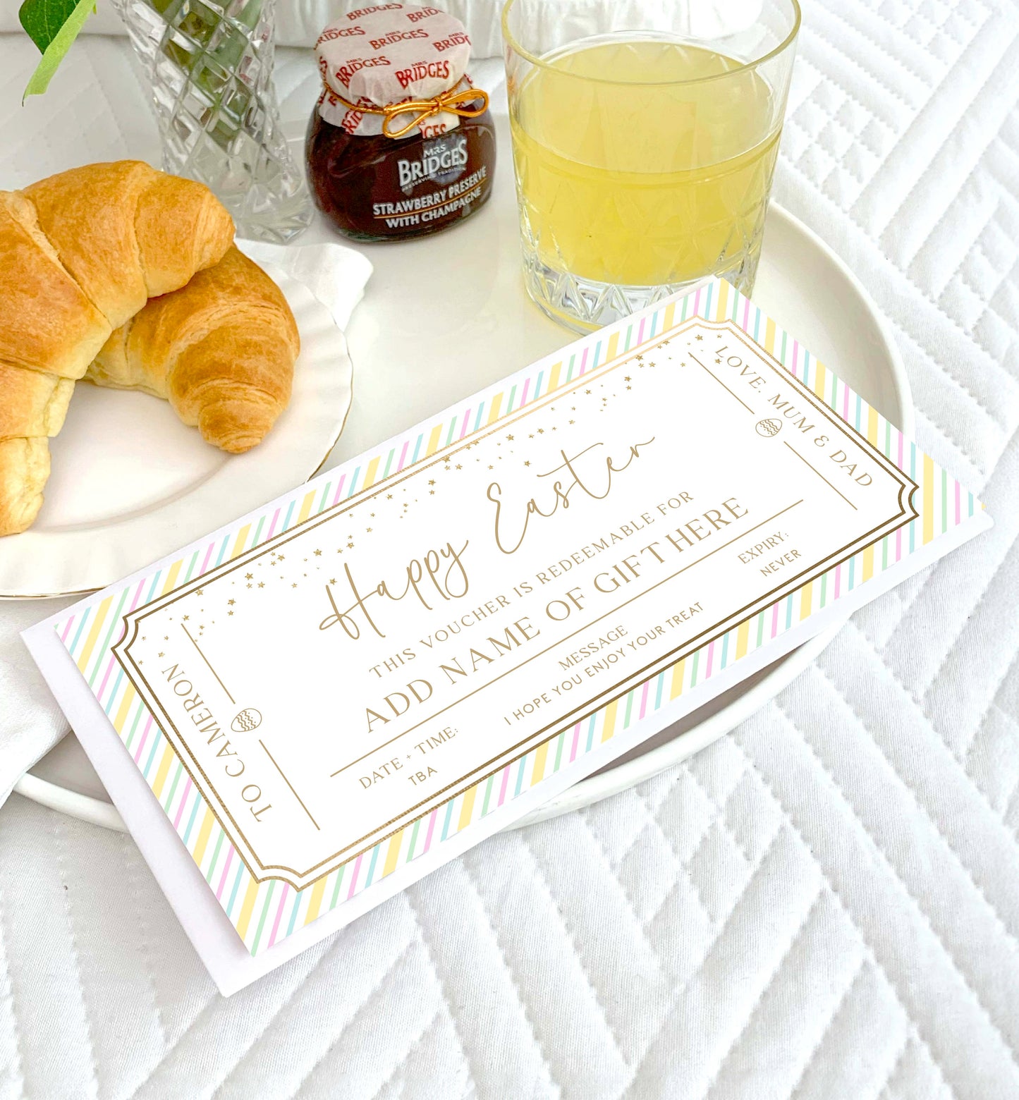 Printable Easter Gift Voucher Template, Fully Custom Gift Certificate Easter Present, Easter Basket Gift Coupon, Alternative Easter Gift, Multi coloured Pastel Stripe