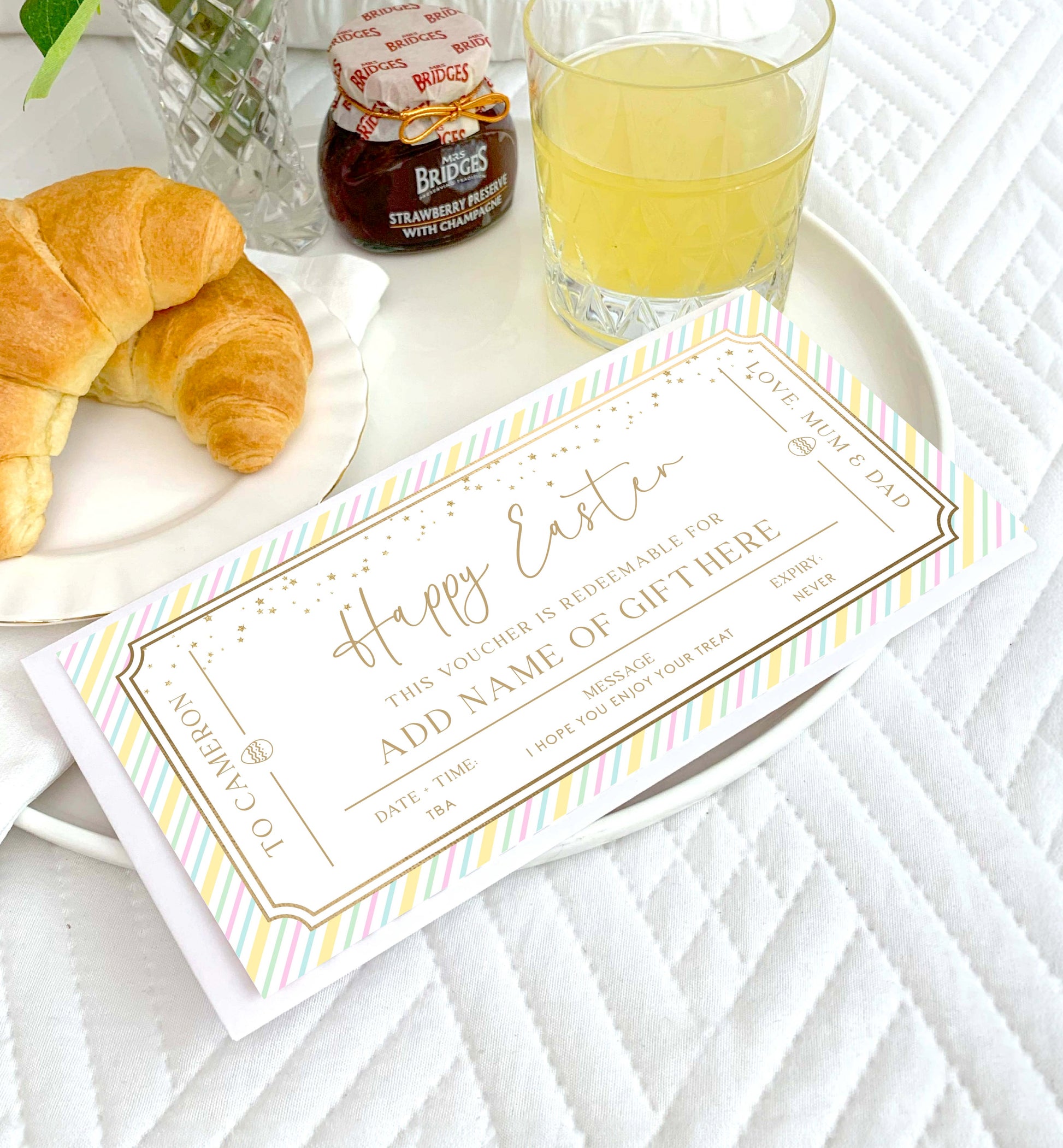 Printable Easter Gift Voucher Template, Fully Custom Gift Certificate Easter Present, Easter Basket Gift Coupon, Alternative Easter Gift, Multi coloured Pastel Stripe