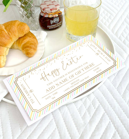 Printable Easter Gift Voucher Template, Fully Custom Gift Certificate Easter Present, Easter Basket Gift Coupon, Alternative Easter Gift, Multi coloured Pastel Stripe