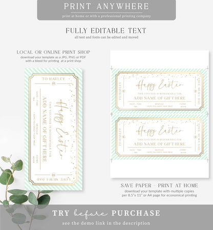 Paintly Green | Printable Easter Custom Gift Voucher Template