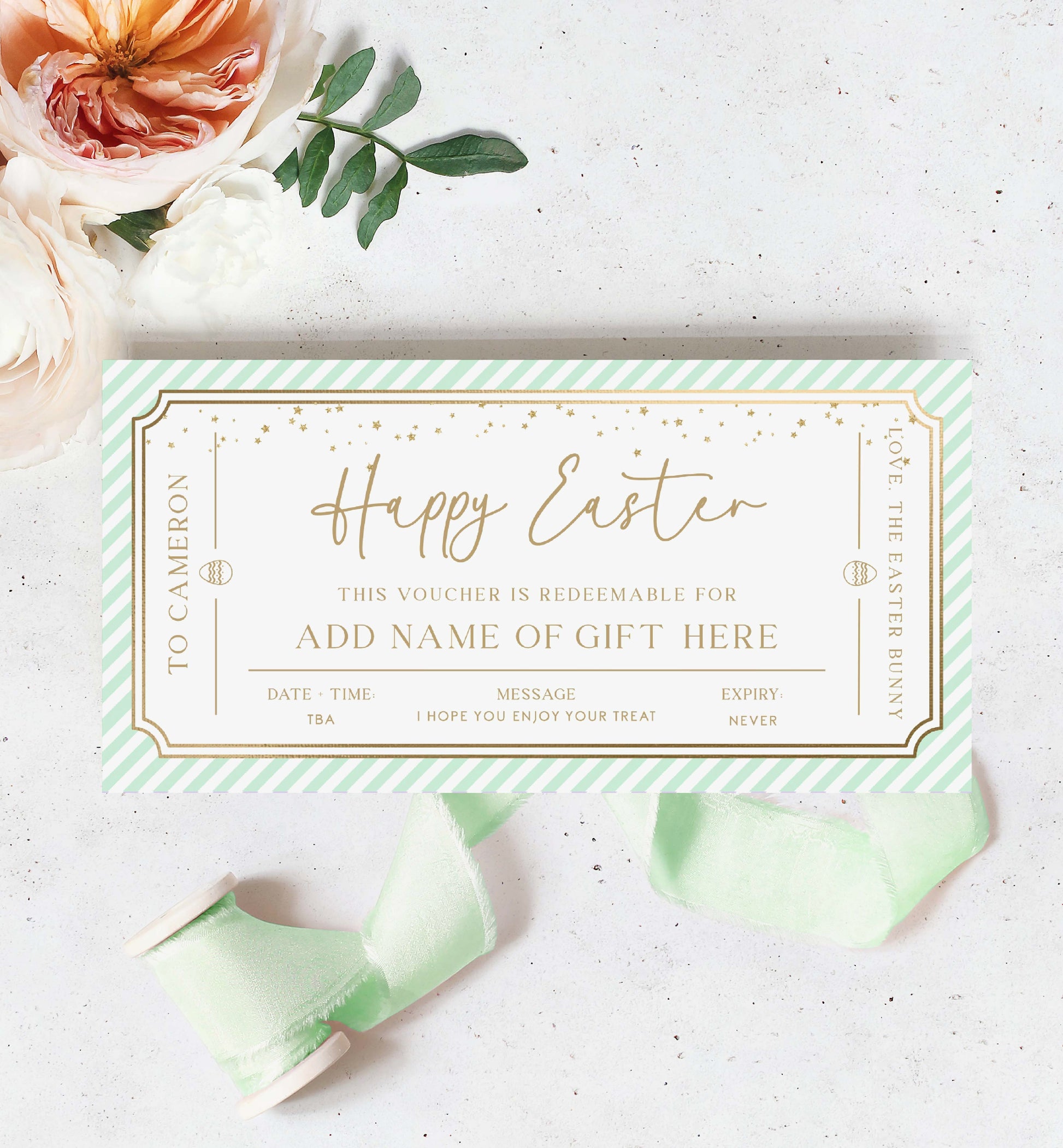 Easter Gift Voucher Template, Fully Custom Printable Gift Certificate Easter Present, Easter Gift Coupon, Alternative Easter Gift, Stripe