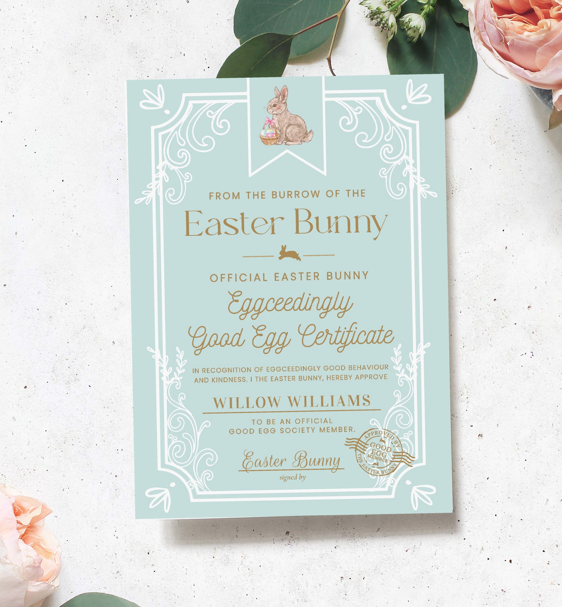 Printable Easter Good Egg Member Certificate, Easter Bunny Eggcellent Award Certificate, Easter Kids Gift, Easter Bunny Letter