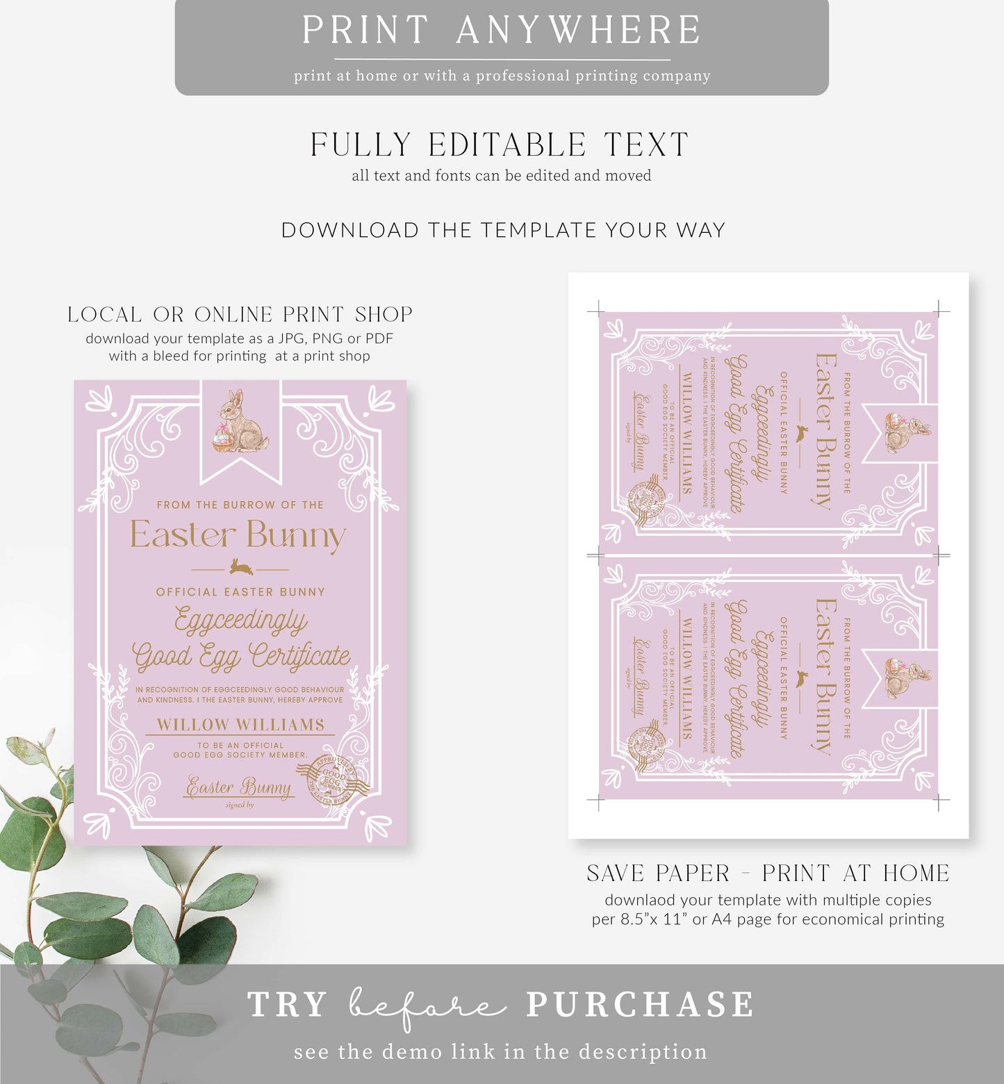 Easter Lavender | Printable Good Egg Certificate Template