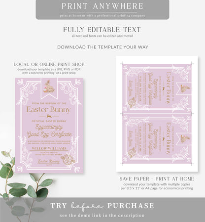 Easter Lavender | Printable Good Egg Certificate Template