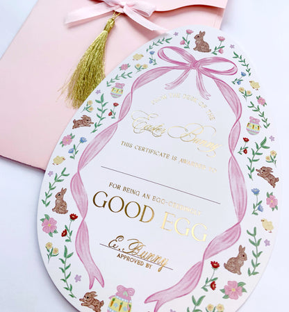 Easter Good Egg Certificate Envelope, Easter Basket Gift, Approved By The Easter Bunny, From The Easter Bunny, Alternative Easter Gift, Pink
