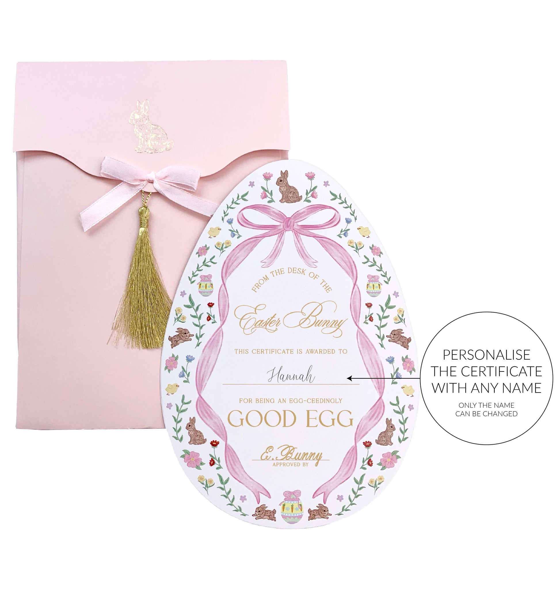 Easter Good Egg Certificate Envelope, Easter Basket Gift, Approved By The Easter Bunny, From The Easter Bunny, Alternative Easter Gift, Pink