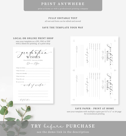 Ellesmere White | Printable Graduation Wishes Card Template