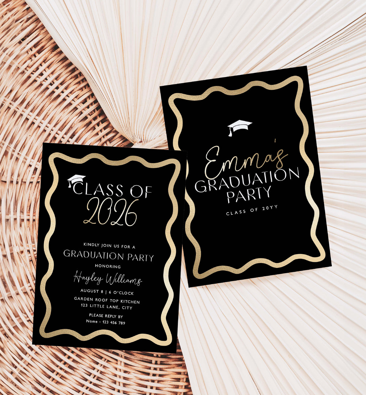 Wave Black Gold | Printable Graduation Invitation Template – Black Bow ...
