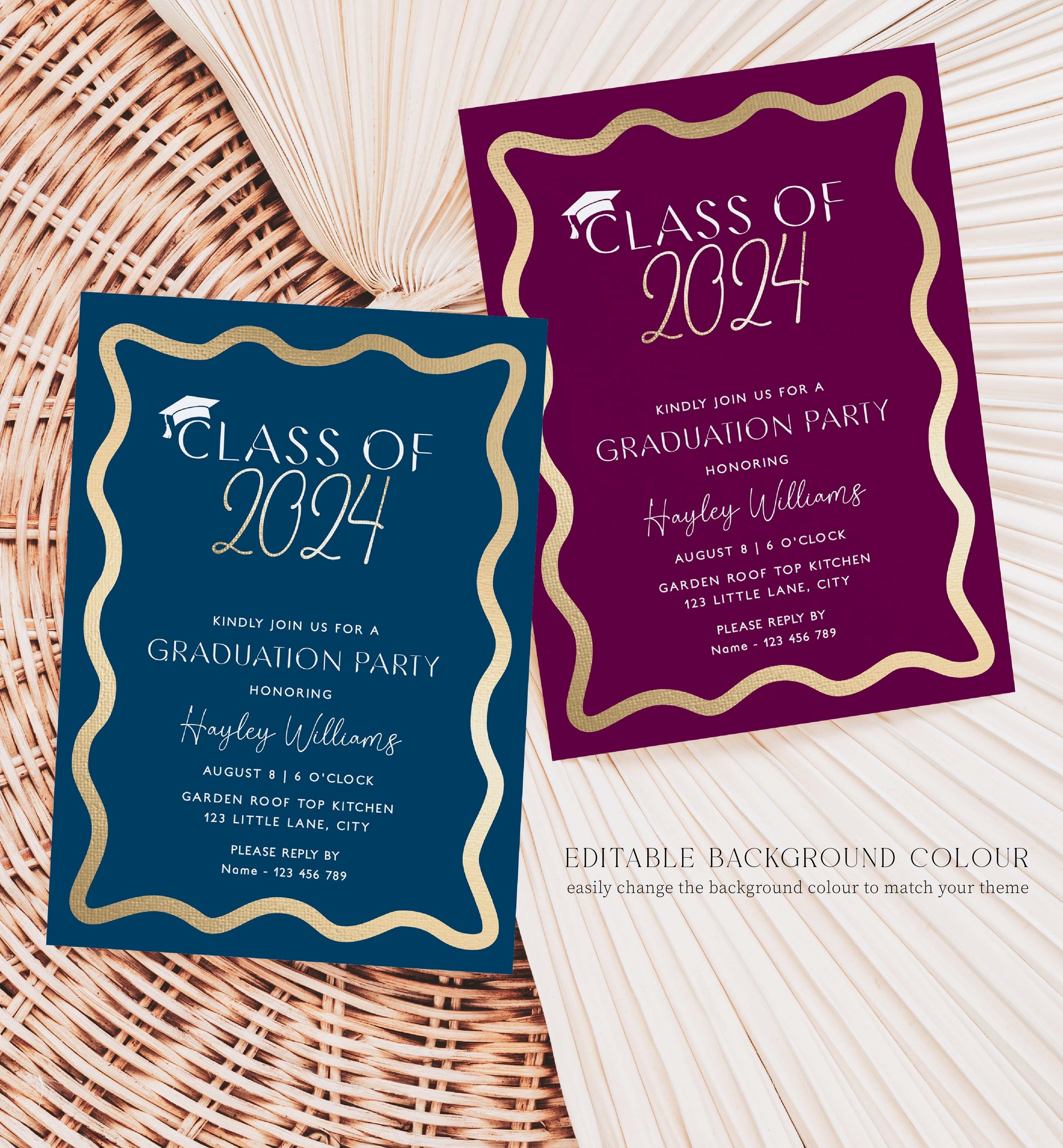 Class Of 2024 Graduation Party Invite, Printable Black Gold College Graduation Invite, High School Grad Invite, University Graduation, Wave