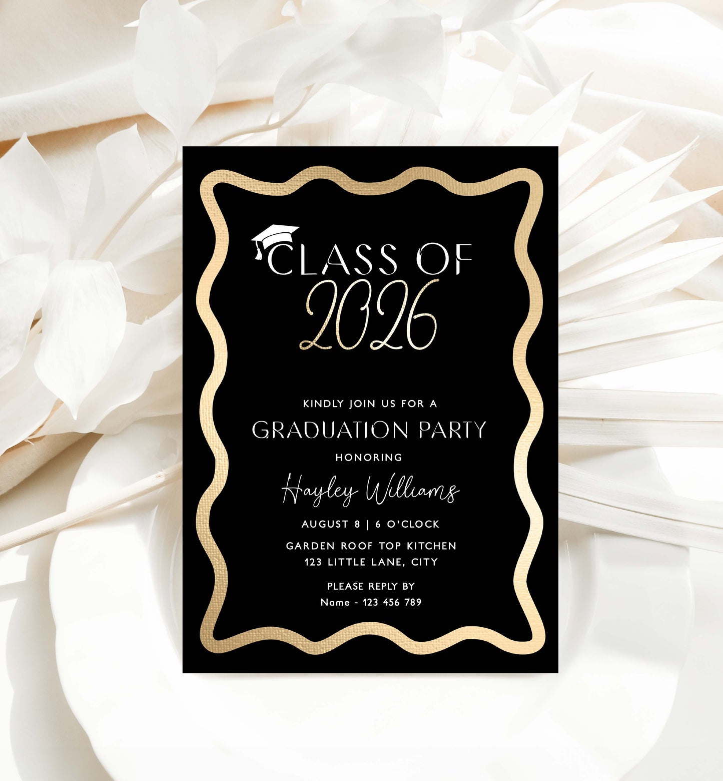 Graduation party invitation card for Class of 2026 on a decorative white background Class Of 2026 Graduation Party Invite, Printable Hot Pink College Graduation Invite, High School Grad Invite, University Graduation, Wave