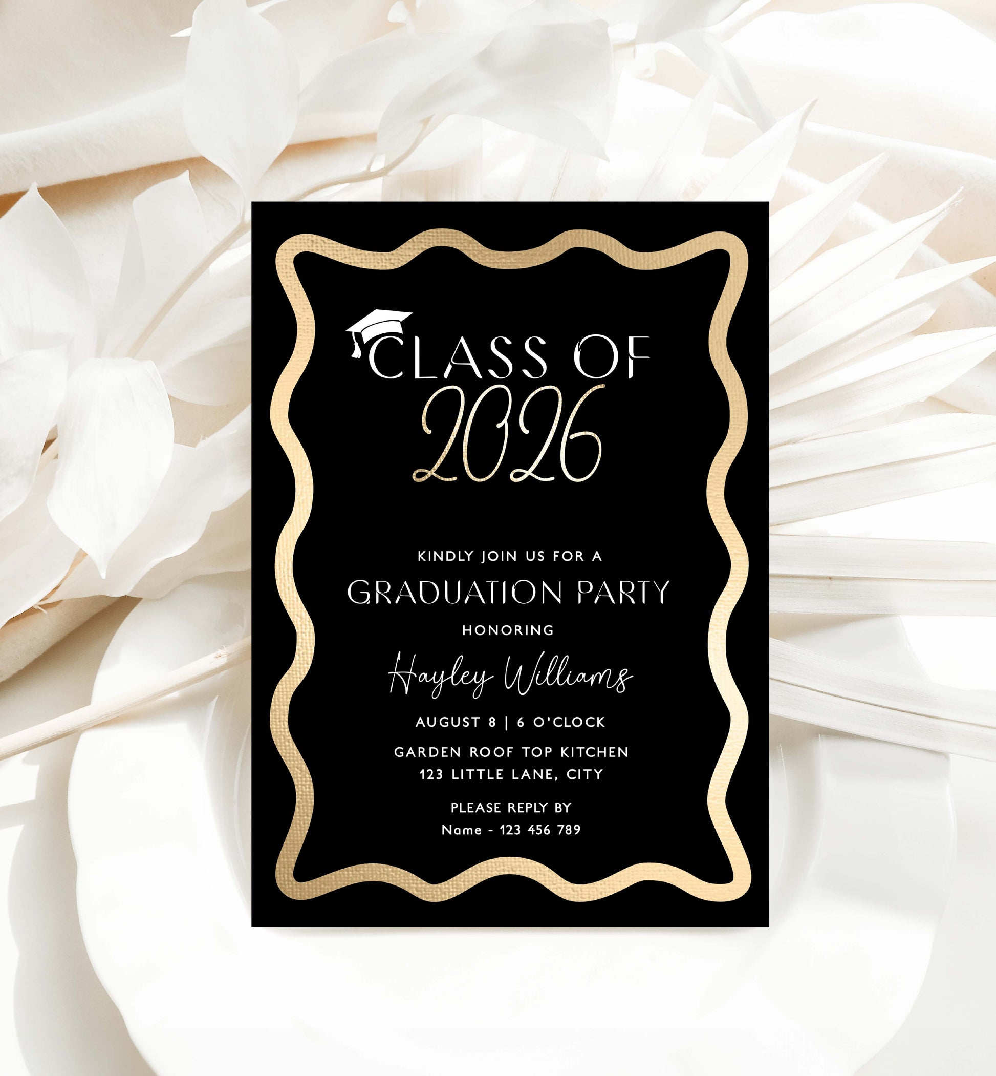 Graduation party invitation card for Class of 2026 on a decorative white background Class Of 2026 Graduation Party Invite, Printable Hot Pink College Graduation Invite, High School Grad Invite, University Graduation, Wave