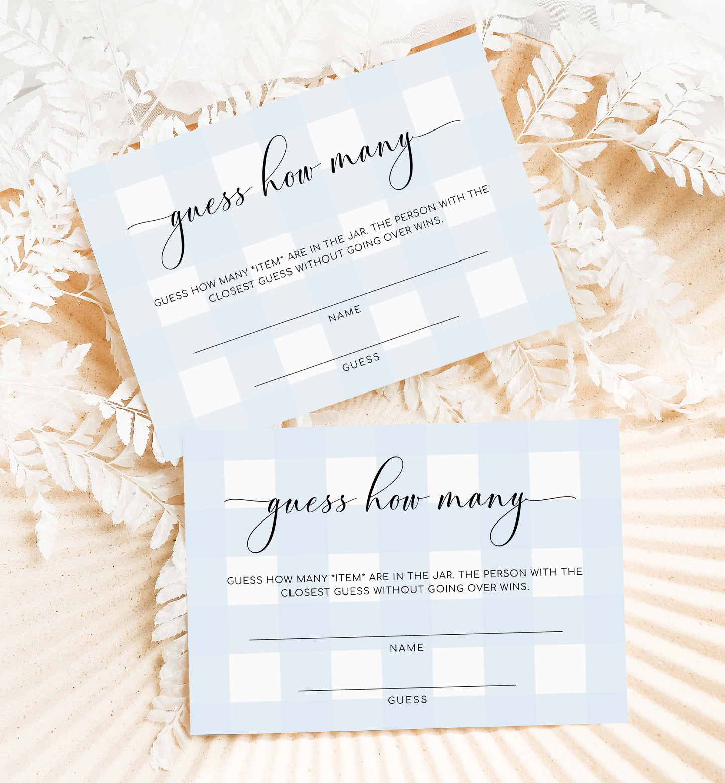 Gingham Blue | Printable Guess How Many Game Sign and Card Template