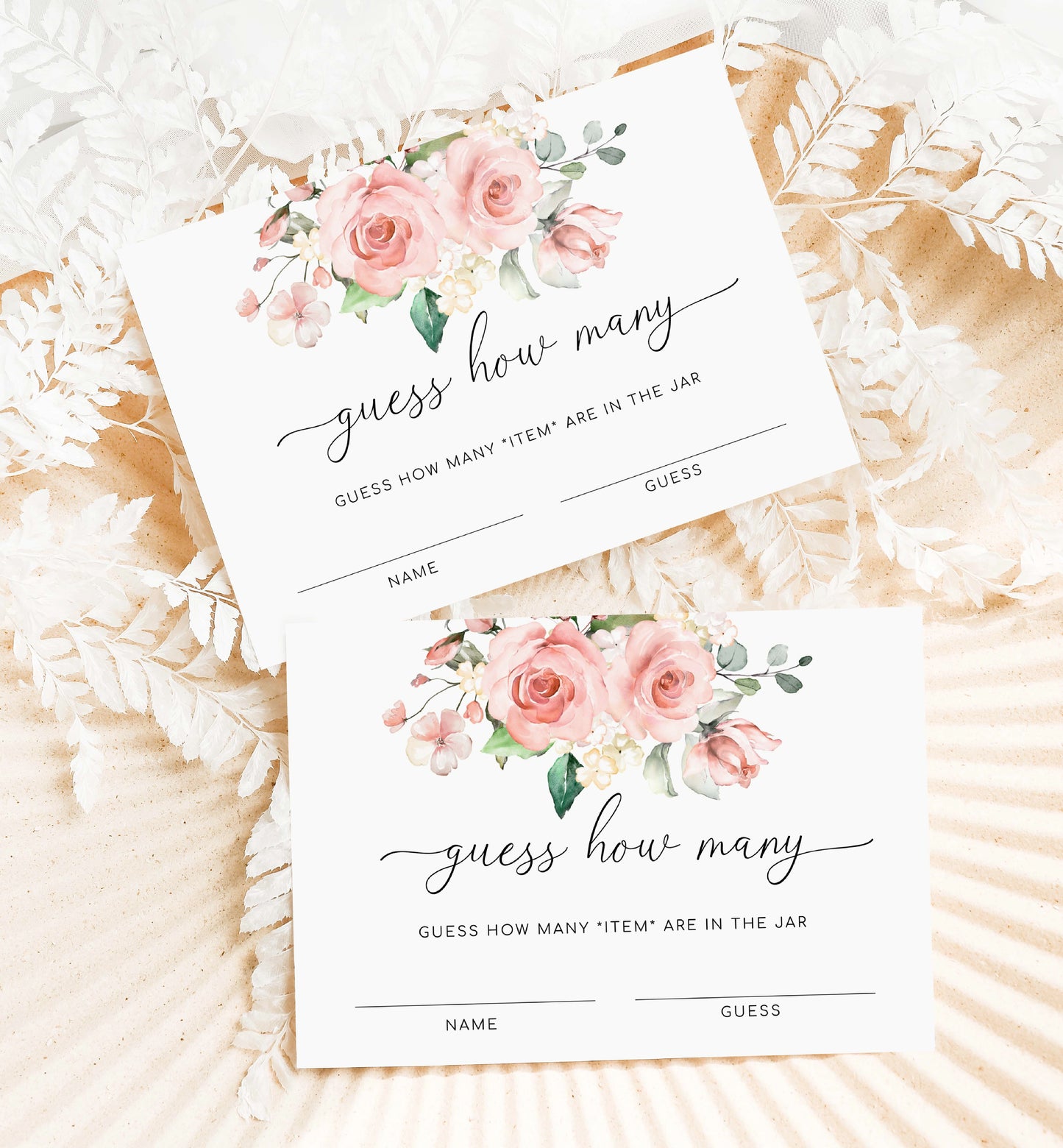 Guess How Many In The Jar Game Sign and Card Template, Blush Floral, Printable Bridal Shower Game, Baby Shower Game Sign, Darcy Pink