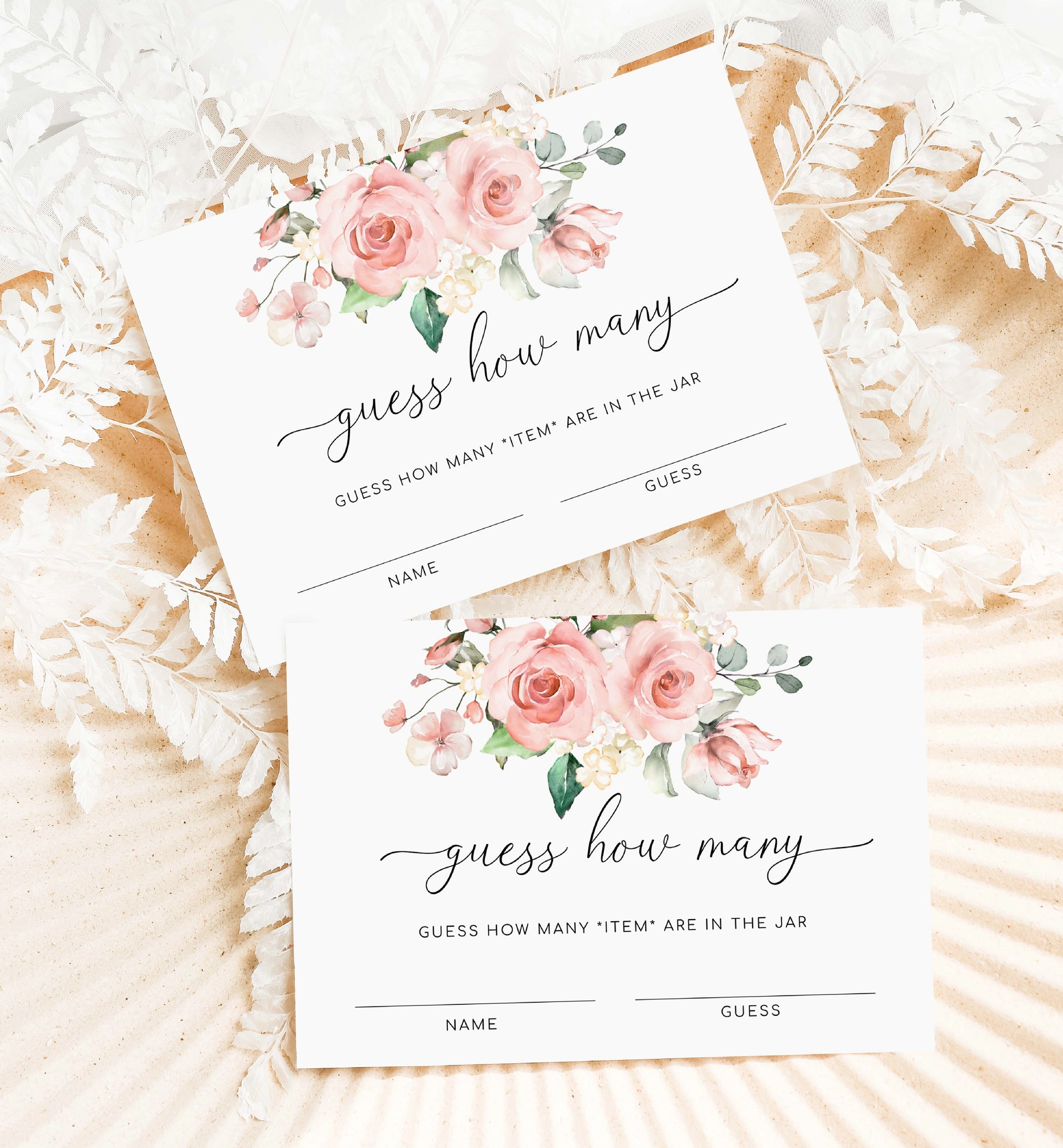 Guess How Many In The Jar Game Sign and Card Template, Blush Floral, Printable Bridal Shower Game, Baby Shower Game Sign, Darcy Pink