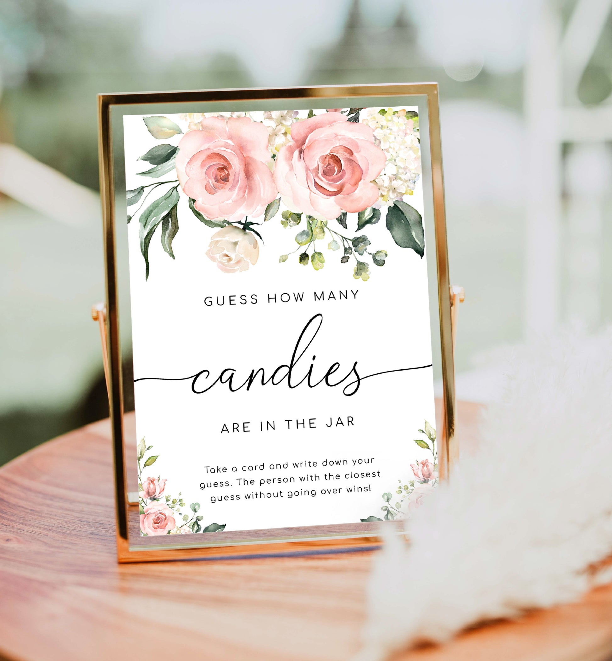 Guess How Many In The Jar Game Sign and Card Template, Blush Floral, Printable Bridal Shower Game, Baby Shower Game Sign, Darcy Pink