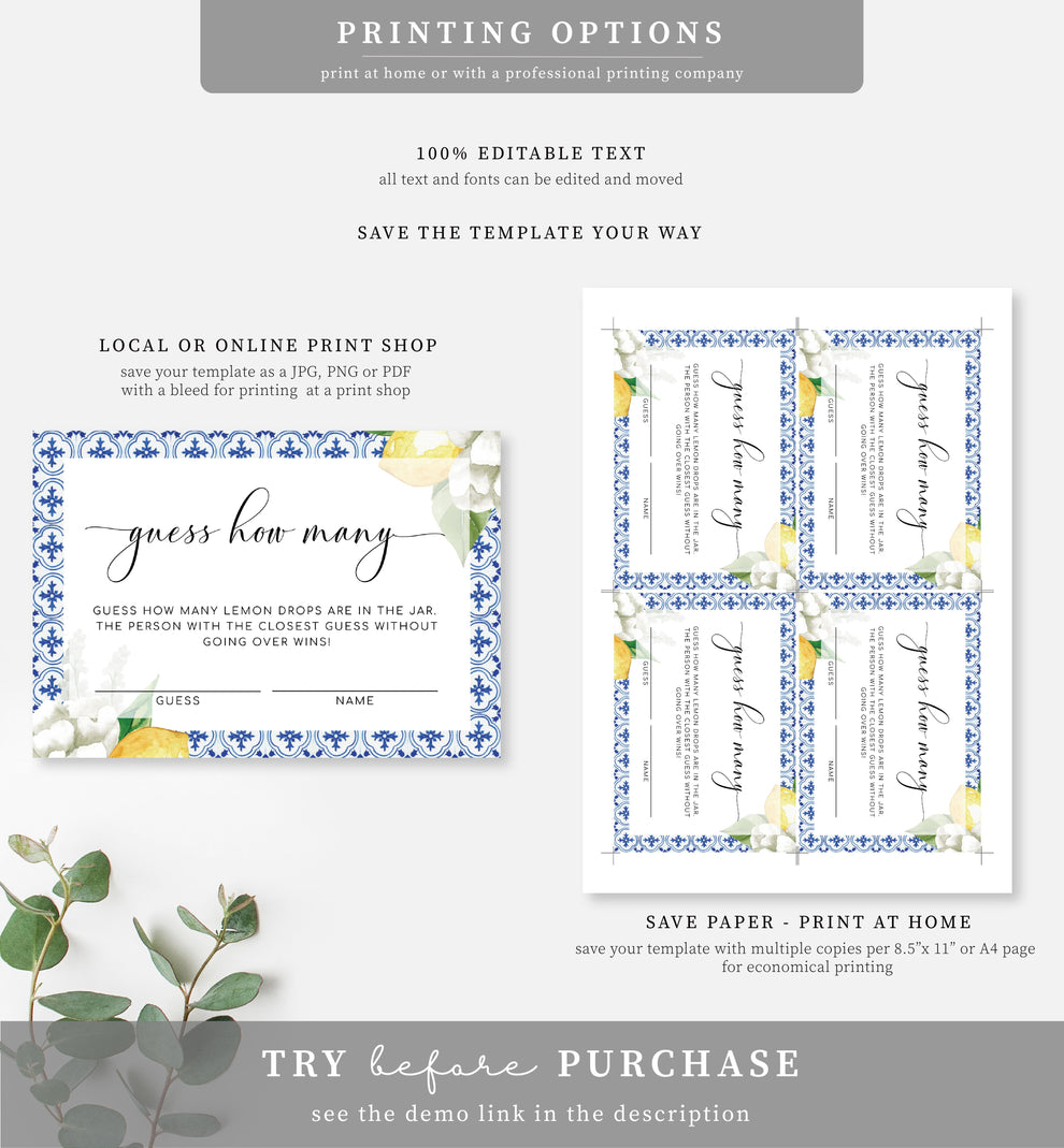 The Med Lemons | Printable Guess How Many Game Sign & Card Template ...