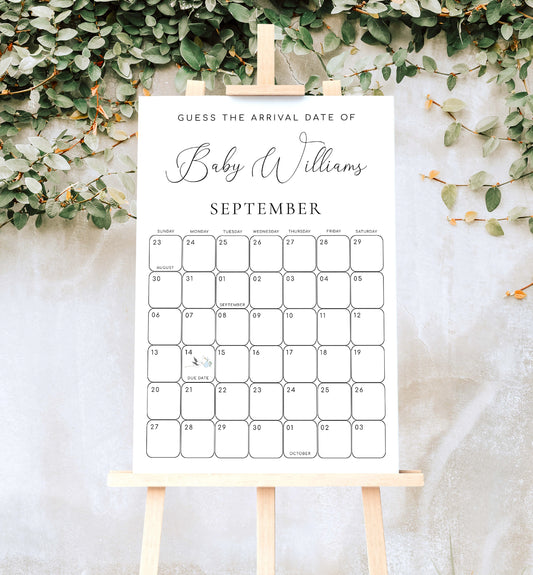 Quinn Script | Printable Arrival Date Baby Shower Game Sign Template