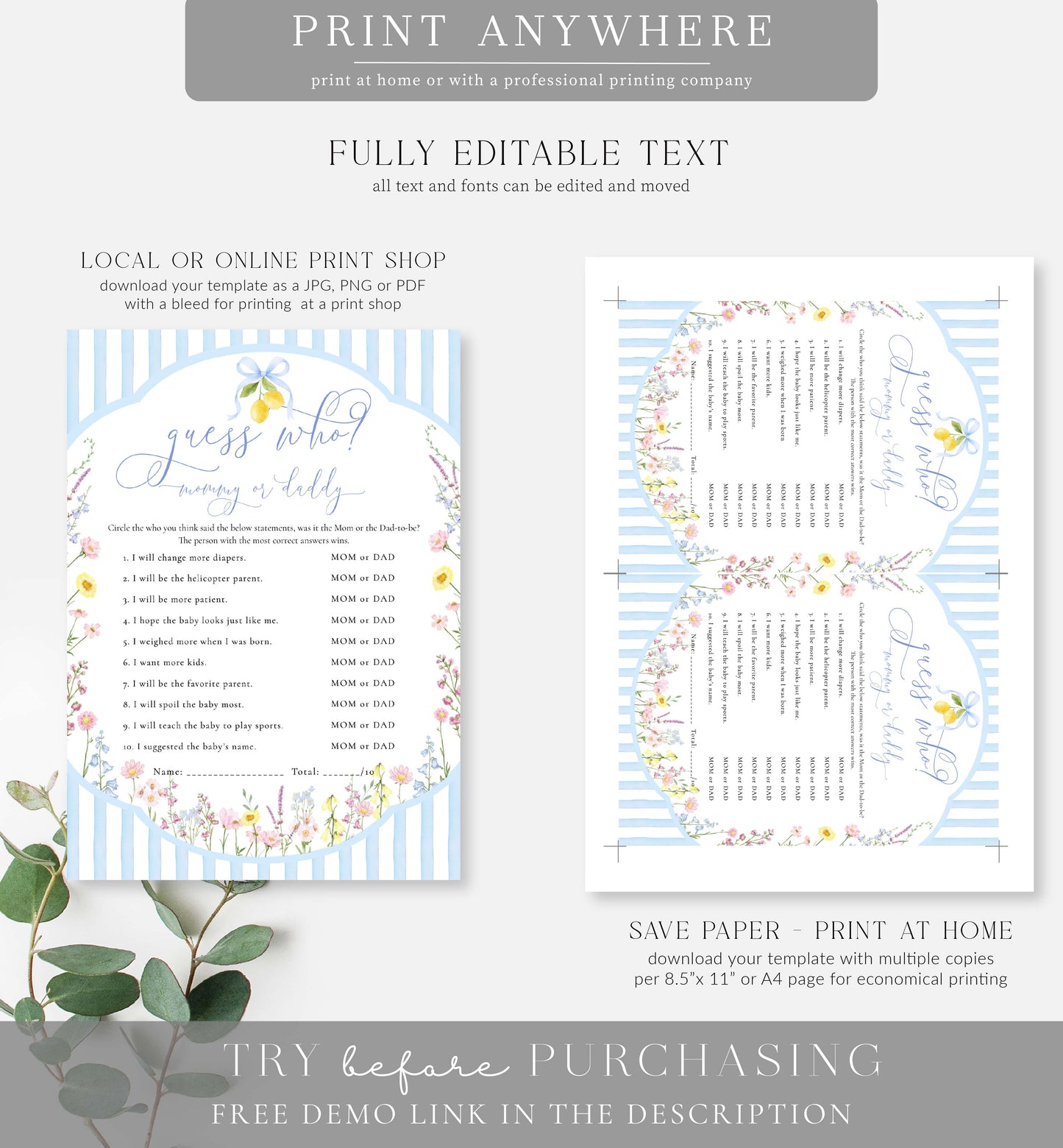 Posey Blue | Printable Guess Who Baby Shower Game Template