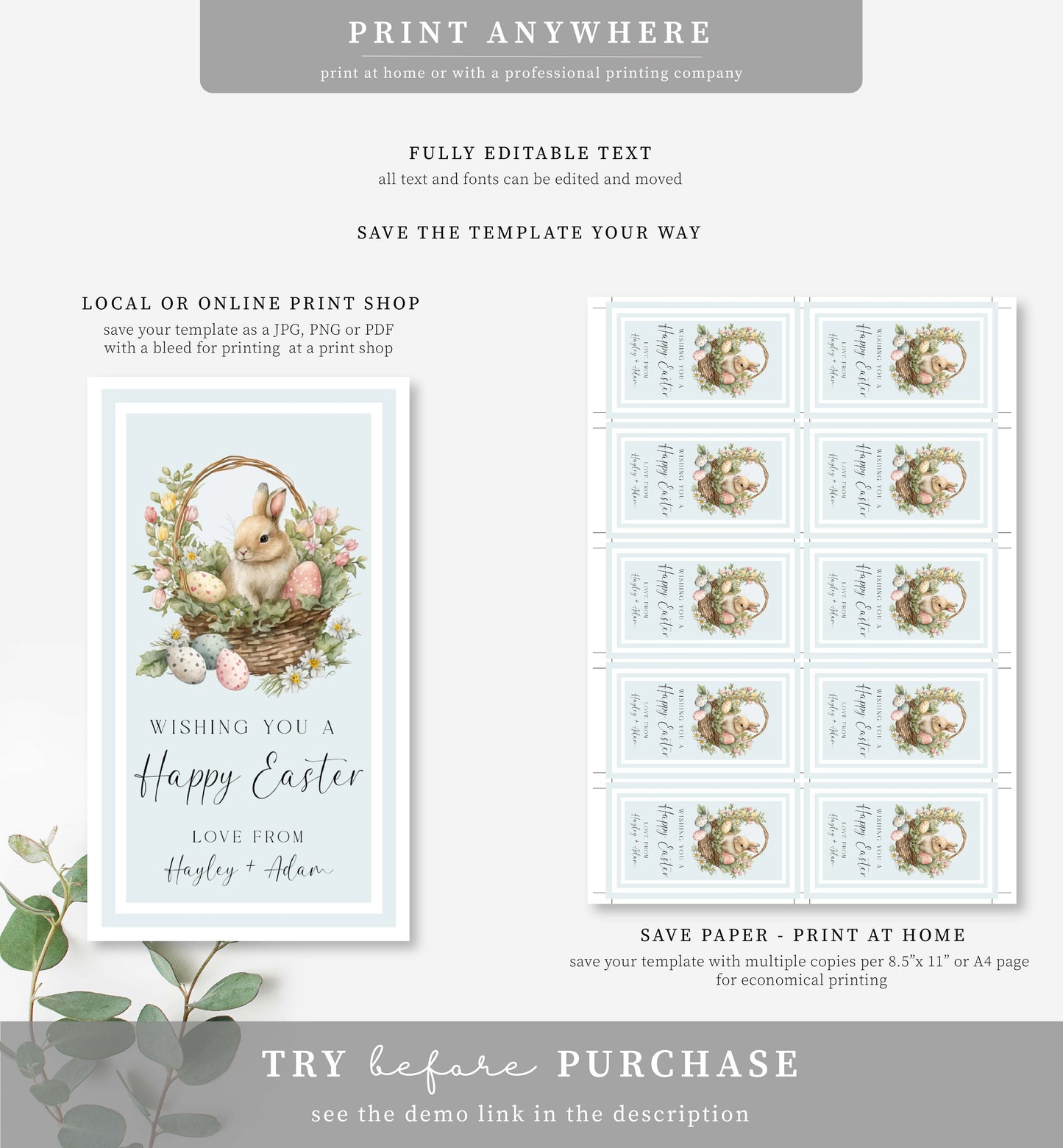 Easter Egg Blue | Printable Happy Easter Tag Template