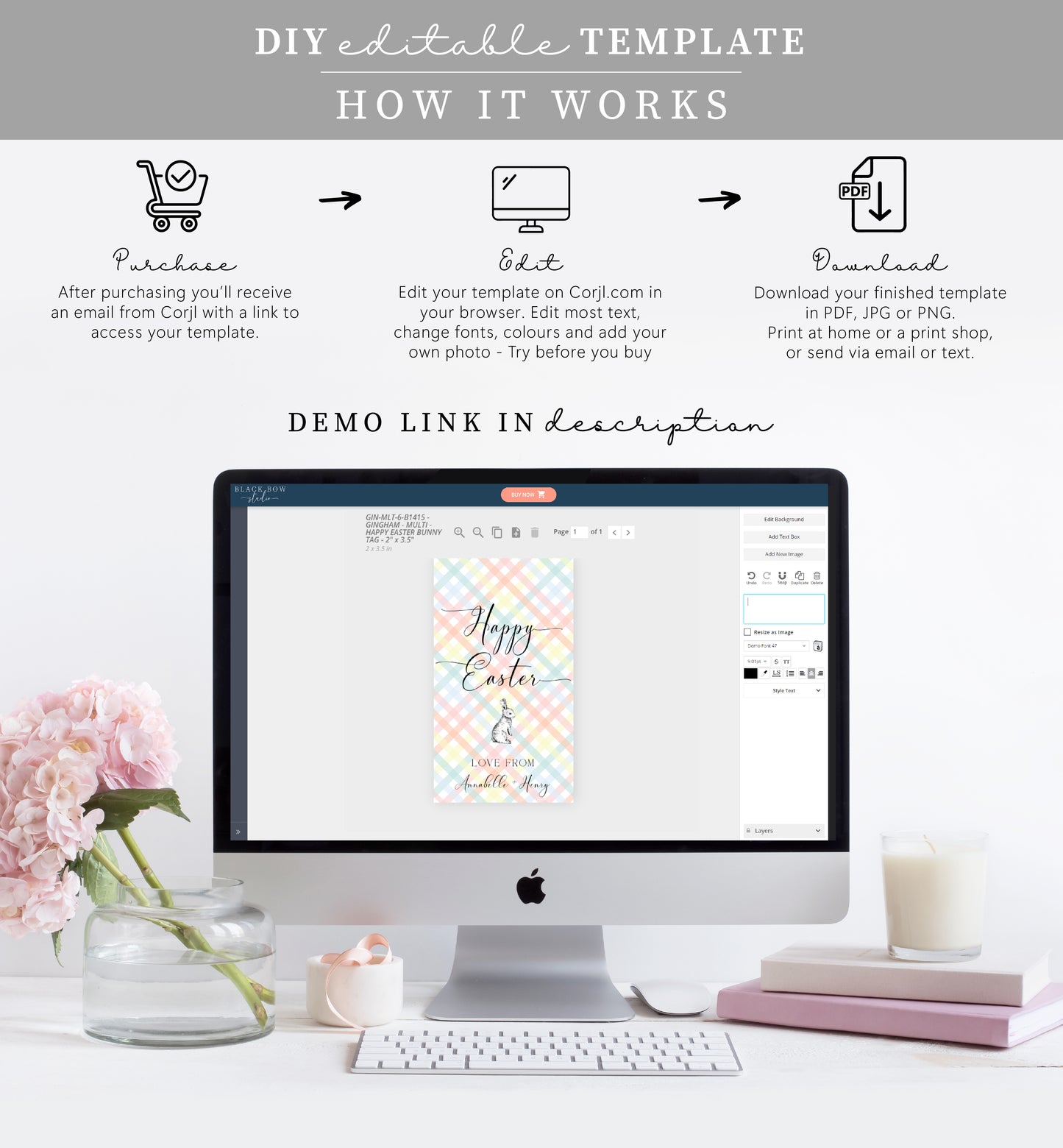 Gingham Multi | Printable Happy Easter Tag Template