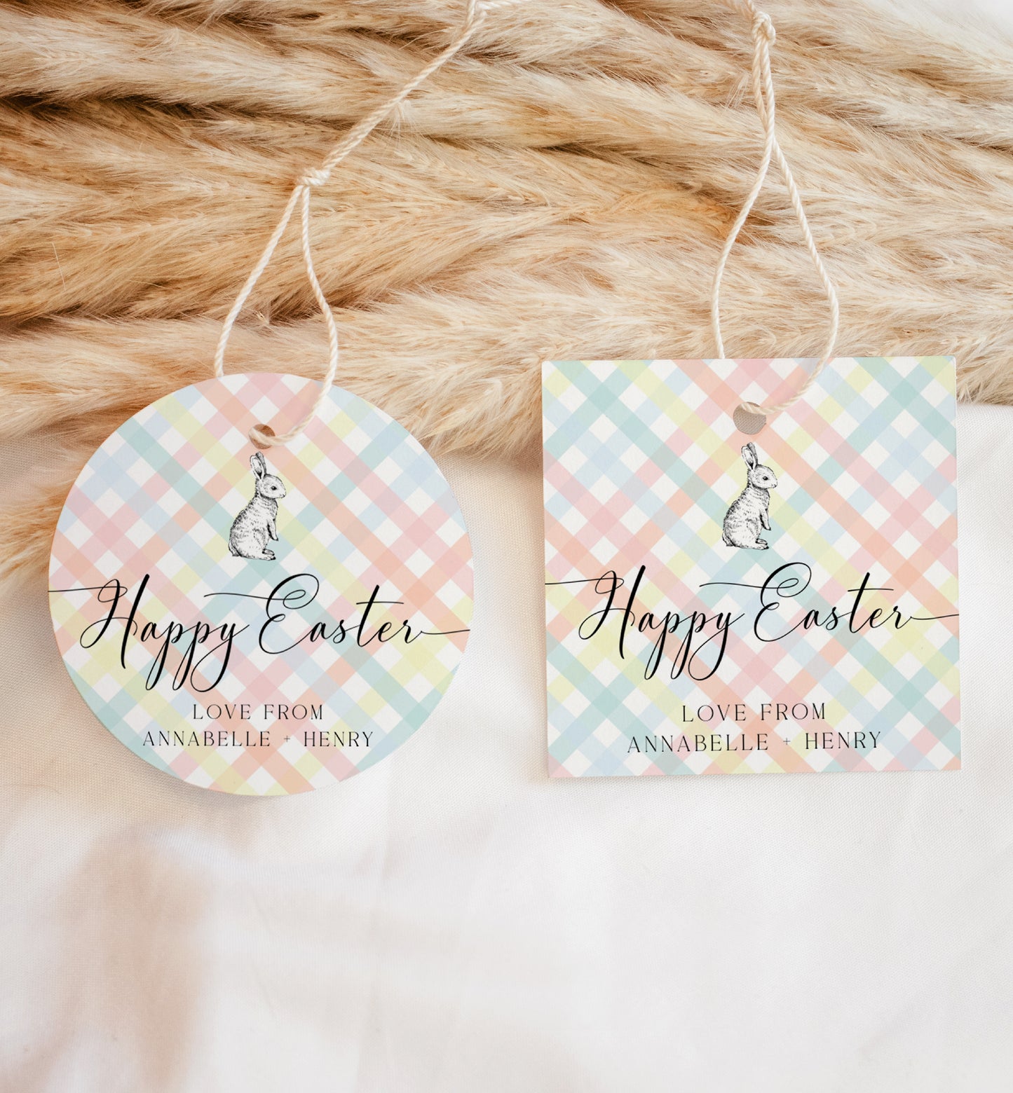 Printable Happy Easter Gift Tag Template, Easter Hunt Tag, Easter Basket, Easter Treat Tag, Easter Brunch, Easter Thank You, Multi Gingham