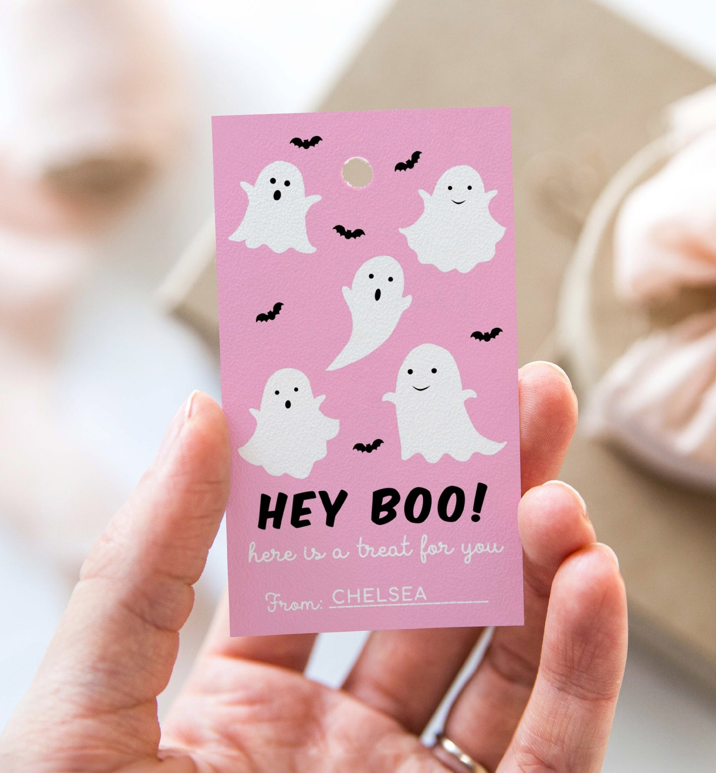 Friendly Ghost Pink | Printable Halloween Favour Tag Template