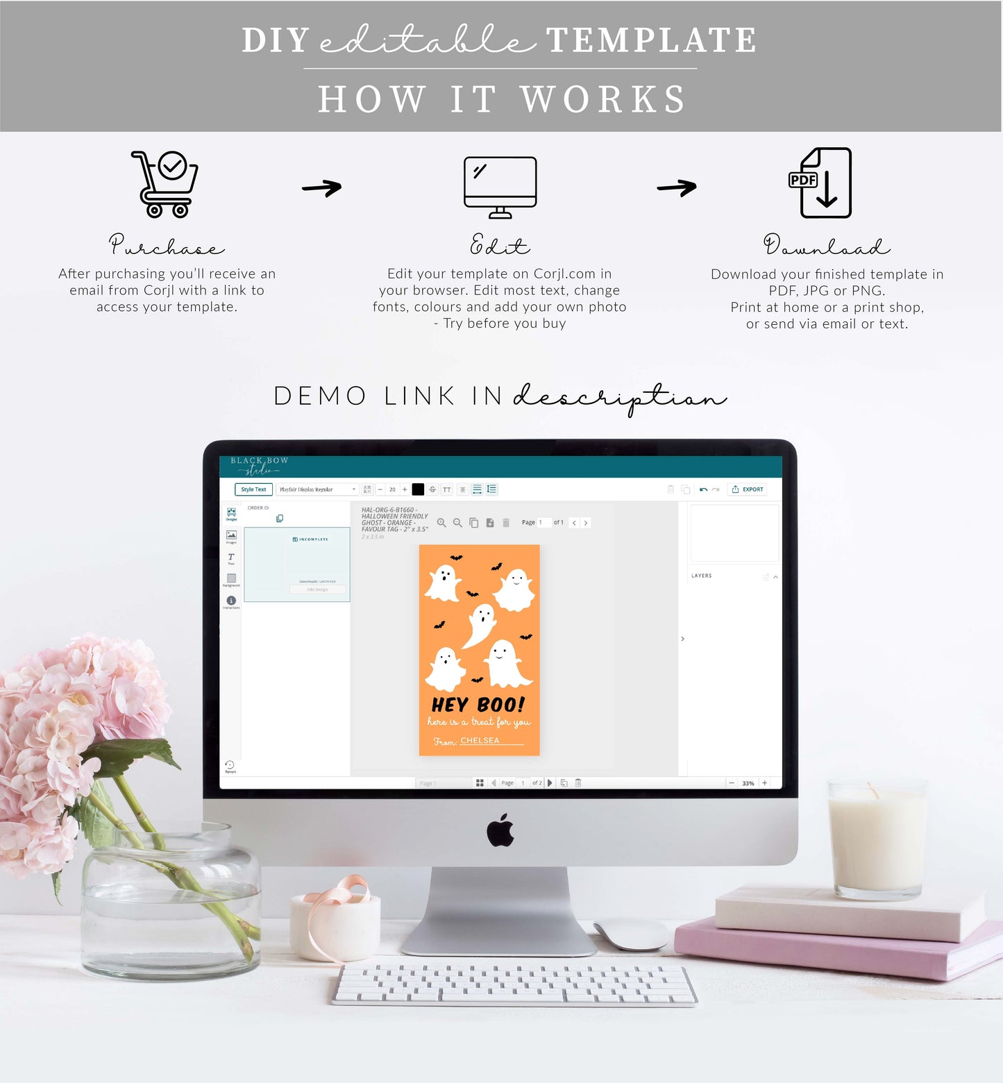 Friendly Ghost Orange | Printable Halloween Favour Tag Template