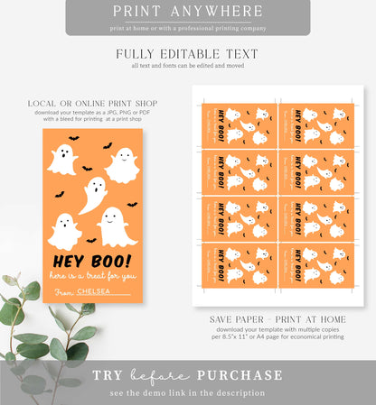 Friendly Ghost Orange | Printable Halloween Favour Tag Template