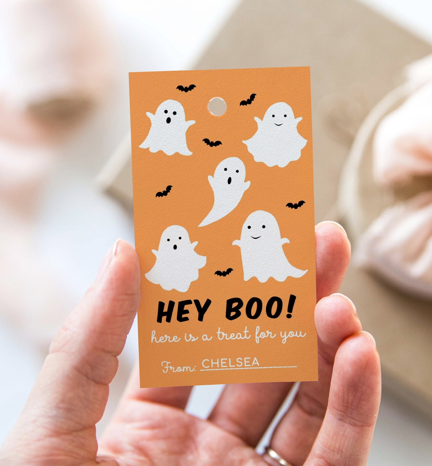 Friendly Ghost Orange | Printable Halloween Favour Tag Template