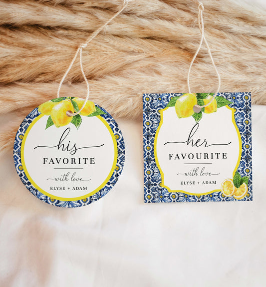 Positano Lemons | Printable His Her Favourite Favour Tags Template
