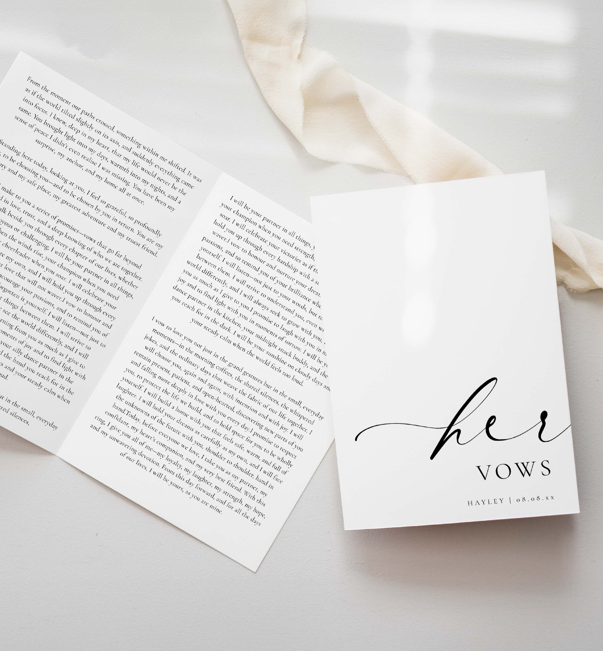 Wedding vow booklets with 'her vows' on a light background. Printable His And Her Vow Books, Bride and Groom Wedding Day Card Template, Minimalist Wedding Vows Card, Wedding Ceremony Card Ellesmere