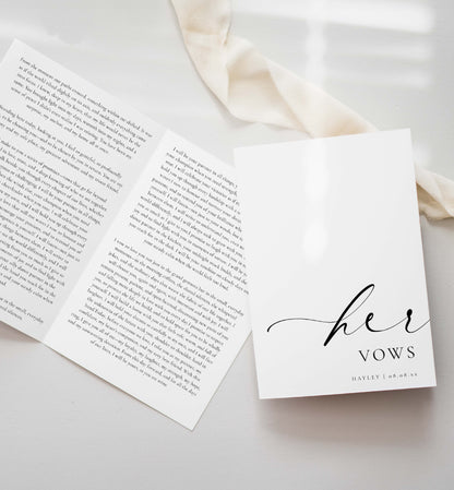 Wedding vow booklets with 'her vows' on a light background. Printable His And Her Vow Books, Bride and Groom Wedding Day Card Template, Minimalist Wedding Vows Card, Wedding Ceremony Card Ellesmere