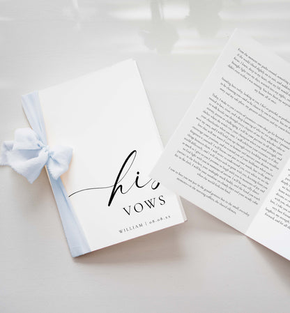 Vow book with a blue ribbon on a light background. Printable His And Her Vow Books, Bride and Groom Wedding Day Card Template, Minimalist Wedding Vows Card, Wedding Ceremony Card Ellesmere