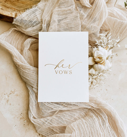 Card with 'her vows' text on a soft fabric background. His And Her Vows, Bride and Groom Wedding Day Card, Minimalist Wedding Vows Card, Wedding Ceremony Card, Off White Ivory, Ellesmere
